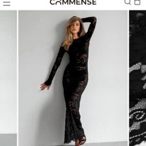 Commense Semi-Sheer Lace Long Dress